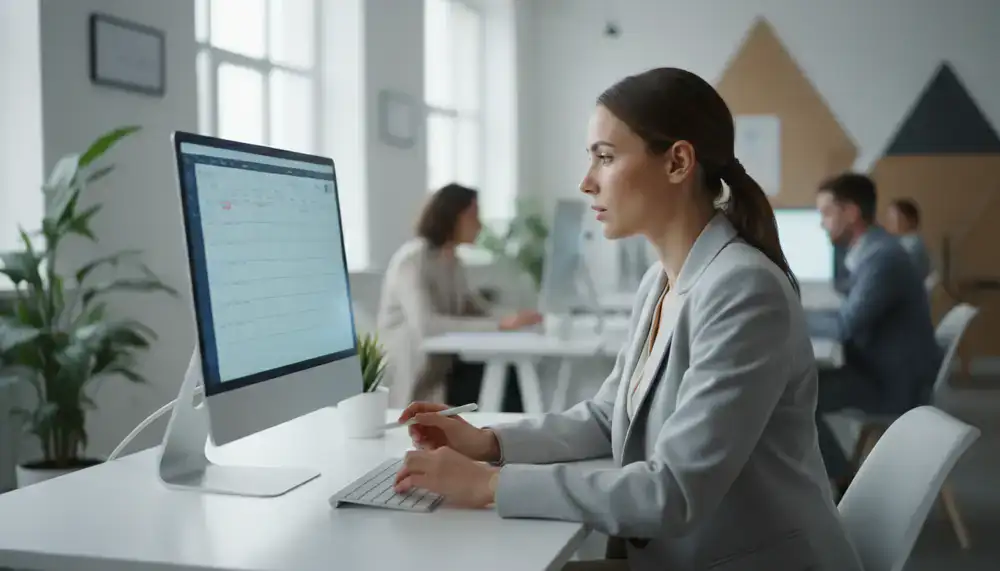Customer support representative reviewing a schedule