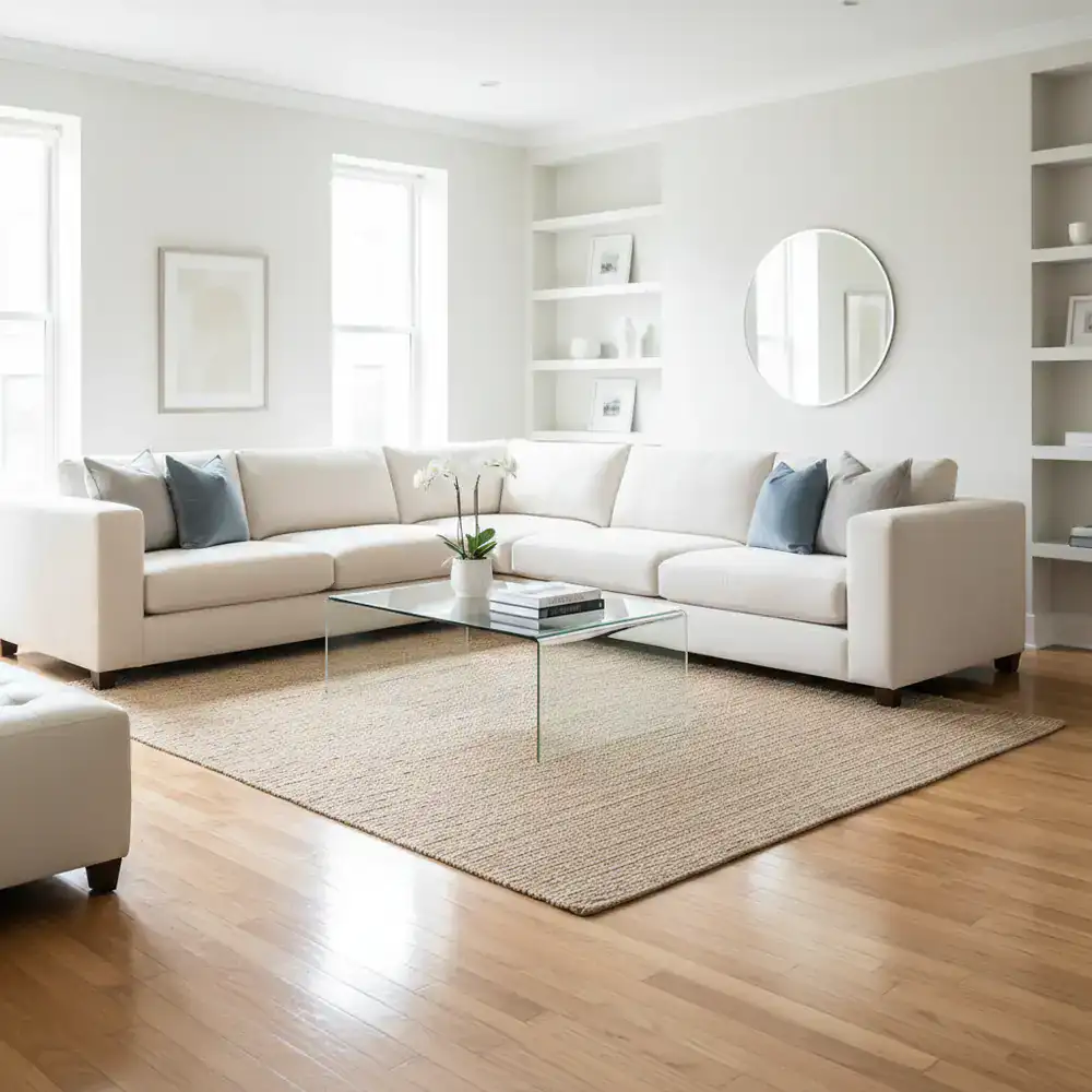 Sparkling clean living room showing the result of a professional cleaning service